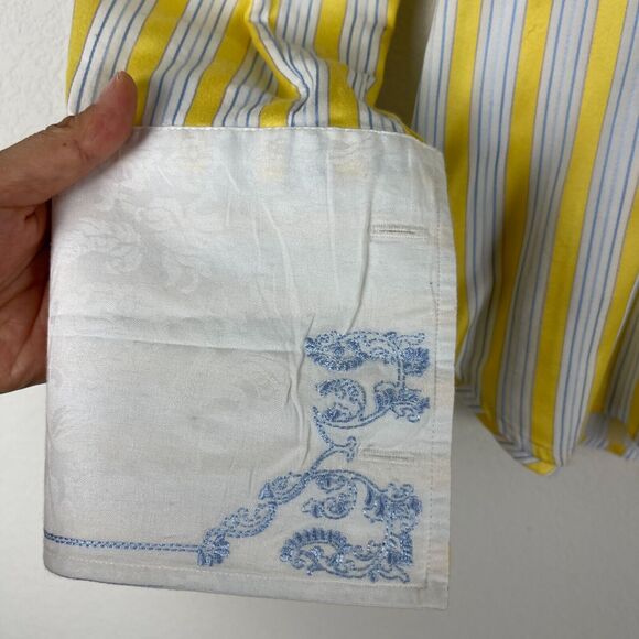 Robert Graham Embroidered Shirt Mens Small Yellow Striped Button Down Flip Cuff - Picture 5 of 16